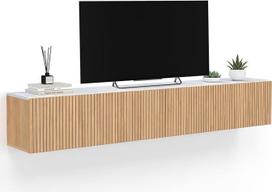 IDMarket – „Juliette“ televizoriaus stovas, 180 cm, su pakabinamu dviejų durelių viršutiniu skyriumi, marmuro imitacijos lentelėmis ir ąžuolo medžio korpusu
