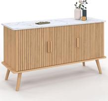 IDMarket – „Juliette“ komoda 110 cm su marmuro stalviršiu, 3 durelėmis, medinėmis lentelėmis, ąžuolo medžio