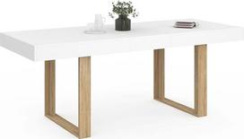 IDMarket – „Phoenix“ išsiskleidžiantis stačiakampis valgomojo stalas 4–8 žmonėms, baltos medinės kojos, 160–200 cm