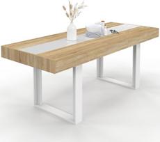 IDMarket – „Phoenix“ išsiskleidžiantis stačiakampis valgomojo stalas 4–8 žmonėms, medinis su balta vidurine juostele, 160–200 cm