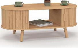 IDMarket – „Romie“ ovalus kavos staliukas, 100 cm, 2 stumdomos durelės, medinės lentelės, ąžuolas