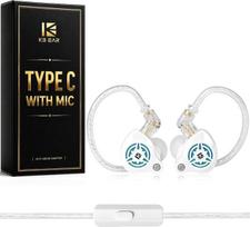 IEM, laidinės žaidimų ausinės, 1DD, Hi-Fi ausinės su nuimamu 2-pin C tipo kabeliu, skirtos žaidėjams ir muzikantams (baltos, C tipo su mikrofonu)