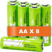 Įkraunamos AA baterijos – 8 vnt. | 100 % „PeakPower“ | Įkraunamos AA baterijos LR6 1,2 V, mažiausiai 2300 mAh – iš anksto įkrautos, didelės talpos