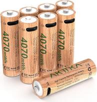 Įkraunamos AA ličio baterijos, 8 pakuotės (4070 mWh), 1,5 V, 500+ įkrovimo ciklų, 4 in 1 USB A į USB-C įkrovimo kabelis, didelės talpos baterijos žaislams, žibintuvėliams, išmaniosioms durų spynoms