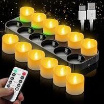 Įkraunamos LED arbatos žvakės, 12 vnt., su nuotolinio valdymo pulteliu ir laikmačio funkcija, elektrinės žvakės su USB-C įkrovimo stotimi, skirtos vestuvėms, vakarėliams, nedegių arbatos žvakių rinkinys namams