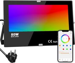 iLC RGB LED prožektorius 80 W, RGBW spalvų keitimo prožektorius, lygiavertis 800 W, 16 milijonų spalvų grupavimo laikmatis, 2700 K šiltos baltos spalvos, apsaugos nuo vandens klasė IP66, skirtas naudoti lauke ir patalpose