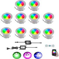 Įleidžiamas terasos apšvietimas, "WiFi", 10 LED grindų įleidžiami prožektoriai, šilta balta spalva, IP67 atsparumas vandeniui, skirti lauke, viduje, sode, mediniame tilte, baseine, mediniame denyje, su 12 V maitinimo šaltiniu, mini įleidžiami prožektoriai