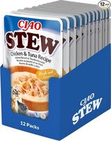INABA Ciao Stew drėgnas maistas katėms, 86% drėgmės ir vitamino E, aukščiausios kokybės sriuba katėms su vištiena ir tunu, 40 g (12 vnt.), 100% natūralios mėsos, be grūdų ir cukraus