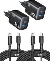 INIU 30 W USB-C įkroviklis, dviejų prievadų GaN greitojo įkrovimo įrenginys su 1,5 m ilgio 60 W kabeliu | Išmaniųjų įrenginių apsauga, GaN technologija, skirta „iPhone 17“, „16“, „Pro Max“, „iPad“, „MacBook Air“, „Galaxy S26“, „Pixel“, „Xiaomi“ – 2 vnt. r