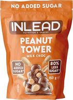 INLEAD - "Peanut Tower" skrudinti žemės riešutai su kreminiu šokoladu, 80 % mažiau cukraus ir be pridėtinio cukraus, traškūs šokoladiniai žemės riešutų užkandžiai (150 g, pieniškas šokoladas - pieniškas šokoladas)