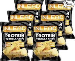 INLEAD daug baltymų turintys tortilijų traškučiai, 35 g baltymų 100 g, traškūs baltyminiai traškučiai su daug skaidulų, baltyminiai užkandžiai sportui ir kasdieniam naudojimui, 6 x 50 g (sūris)