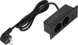 Integruota rozetė, įmontuotas elektros lizdų blokas, stalo rozetė, kompaktiškas dizainas su 2 USB-A prievadais, 2 kintamosios srovės lizdais, į stalą integruotas maitinimo šakotuvas su 1,5 m laidu