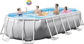INTEX „Prism Frame“ XXL ovalus antžeminis baseinas (5,03 x 2,74 x 1,22 m) – tvirtas baseinas su priedais: 12 V filtravimo sistema, saugos kopėčios, grindų danga ir brezentas (26796)