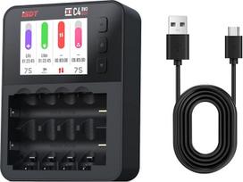 ISDT C4 EVO 6 lizdų akumuliatorių įkroviklis, skirtas AA/AAA NiMH, NiCd, Li-Ion, LiHv ir LiFePO4 akumuliatoriams 18650, 18700 bei 26650. IPS LCD ekranas su cikline įkrovimo ir iškrovimo funkcija | 6 nepriklausomi įkrovimo lizdai, talpos testas, akumuliato