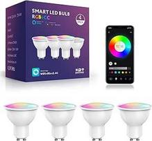 Išmanioji LED lemputė GU10, WLAN LED lempa RGBWW, reguliuojamas apšvietimas, 16 milijonų "pasidaryk pats" spalvų, 420 LM, "Alexa" išmaniųjų namų priedai, valdymas balsu veikia su "Alexa", "Google Assistant", 4 vnt.