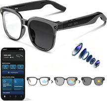 Išmanūs akiniai su 4K HD kamera ir „Bluetooth“, realaus laiko vertimo akiniai, laisvų rankų funkcija ir muzika, fotochromatiniai akiniai su kamera ir UV apsauga moterims ir vyrams