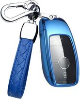 Išmanusis automobilio raktų dėklas, tinkantis „Mercedes“ raktų dėžutei. Silikoninė raktų apsauga, skirta „Benz“ A, B, C, E, S klasės, CLA, GLA, GLE, GLC, GLK ir AMG modeliams. Nuotolinio valdymo raktų dėklas su raktų pakabuku, mėlynos spalvos
