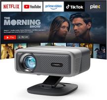 Išmanusis projektorius 4K [suderinamas su "Netflix"] 3D Dolby Audio VISSPL 25000 liumenų automatinio fokusavimo / automobilinis keisto kampo korekcijos projektorius, "WiFi6" "Bluetooth" projektorius 4K namų kinui, lauko vaizdo projektorius su