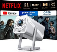 Išmanusis projektorius [suderinamas su „Netflix“ ir „Dolby Audio“] 4K namų kino projektorius, 1080P FHD, nešiojamas projektorius, 600 ANSI, automatinis fokusavimas / automatinė vertikalioji trapecijos korekcija, su „Wi-Fi 6“ ir „Bluetooth“, lauke naudojam