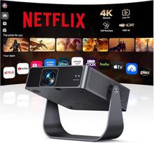 Išmanusis projektorius, suderinamas su „Netflix“ / tiesioginėmis TV transliacijomis / pasukamas 330°: 4K mini projektorius su automatiniu fokusavimu / 6D trapečių korekcija, 4K mini projektorius, 1080p „Full HD“, „Wi-Fi 6“ ir „Bluetooth“, namų kino sistem
