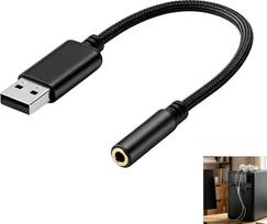 Išorinė USB garso plokštė, USB į 3,5 mm adapteris, TRRS lizdas, CTIA stereo garso keitiklis su mikrofono palaikymu, „Plug & Play“ funkcija, skirta kompiuteriui, nešiojamajam kompiuteriui, ausinėms, žaidimams, transliacijoms, namų biurui, juodos spalvos