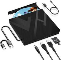 Išorinis CD DVD diskas USB 3.0 C tipo, išorinis su SD/TF kortelių skaitytuvu, nešiojamasis RW įrašymo įrenginys, greitas duomenų perdavimas nešiojamiesiems kompiuteriams, staliniams kompiuteriams, "MacBook", "Win11/10/8/7/XP", "Linux", "Mac OS", "Vista