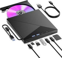 Išorinis CD/DVD įrenginys, DVD įrašymo įrenginys su USB-C ir USB-A jungtimis bei TF/SD kortelių skaitytuvu | Nešiojamas išorinis CD/DVD įrašymo įrenginys su C tipo jungtimi, SD/TF kortelių skaitytuvu ir USB-C bei USB-A jungtimis, skirtas nešiojamiesiems k