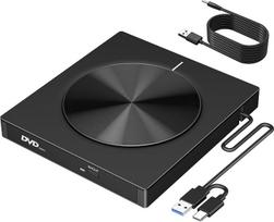 Išorinis DVD ir CD įrenginys su USB 3.0 ir USB-C jungtimis, itin plonas optinis įrenginys su 2 USB prievadais ir SD/TF kortelių skaitytuvu, „Plug & Play“ išorinis DVD įrenginys, skirtas nešiojamiesiems kompiuteriams, stacionariems kompiuteriams, „Windows“
