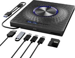Išorinis „Blu-ray“ diskų įrenginys, „7-in-1“ „Blu-ray“/DVD/CD įrašymo įrenginys su RGB aplinkos apšvietimu, 100G diskų skaitymas/rašymas, USB 3.0/Type-C šakotuvas, skirtas „Windows“/„Mac“/„Linux“ sistemoms