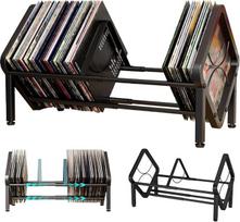 Išplečiamas 40–60 LP plokštelių stovas, lengvai surenkamas | Metalinis vinilo plokštelių laikiklis su žaidimų skyreliu, 33–57 cm reguliuojama juoda vinilo plokštelių lentyna, skirta namams, biurui ir studijai