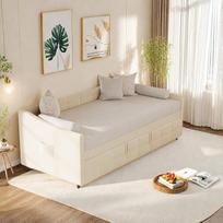 Išskleidžiama dieninė lova, sofa lova 90 x 200 cm lova su skersiniu rėmu, sofa lova kaip jaunimo lova arba svečių lova, sofa lova su 2 sėdimomis vietomis svetainei, miegamajam, smėlio spalvos, aksominė, be čiužinio