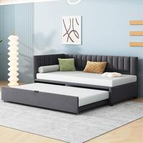 Išskleidžiama sofa-lova 90/180 x 200 cm, minkšta lova su skersiniais rėmais, daugiafunkcinė lova, pagaminta iš odai švelnaus aksomo audinio, pilka, skirta vaikų lovai, svečių lovai, L formos (pilka)