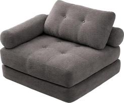 Išskleidžiama sofos-lova, 4-in-1 sulankstoma sėdimoji sofa su reguliuojamais porankiais, be rėmo sofa, tinkanti kaip svečių lova, žaidimų kėdė ir poilsio sofa mažoms erdvėms bei bendrabučiams (pilka)
