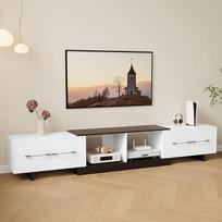 Išskleidžiama TV spintelė, 190-260 cm, medinė TV spintelė su 4 stalčiais, skirta 120 colių televizoriui, modernūs TV baldai svetainei
