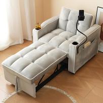Išskleidžiama „3-in-1“ sofa-lova, 83 x 167 cm | Sofa-fotelis su gėrimų ir mobiliojo telefono laikikliais. Puikiai tinka mažoms erdvėms. Miegamoji kėdė ir fotelis, 76 cm aukščio.