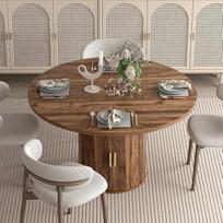 Išskleidžiamas apvalus valgomojo stalas su paslėptu laikymo pagrindu, 110-150 cm, Allwood stiliaus stalas, 4-6 sėdimos vietos, modernus riešutmedžio grūdų virtuvės stalas, erdvę taupantis apvalus stalas (Style-1)