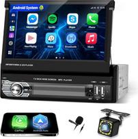 Išskleidžiamas jutiklinis automobilių radijas su „Wireless CarPlay“ ir „Android Auto“ | 1 DIN 7 colių automobilių radijas su „Bluetooth“/„Mirror Link“/FM/USB/SWC + 12 LED atbulinės eigos kamera