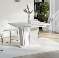 Išskleidžiamas valgomojo stalas 120-160 x 80 x 75 cm - stačiakampis valgomojo stalas, modernus stalas valgomajame, virtuvėje, svetainėje, salone (DORA2) (baltas marmuras)