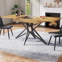 Išskleidžiamas valgomojo stalas, 120/160 x 80 cm virtuvės stalas su metalinėmis kojomis, stalas su juodu rėmu ir riešutmedžio marmuro efekto stalviršiu, kvadratinis valgomojo stalas 4-6 žmonėms