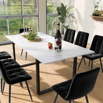 Išskleidžiamas valgomojo stalas, baltos spalvos, valgomojo stalas 140-180 x 80 x 75 cm, reguliuojamos kojelės, virtuvės stalas, tvirtas metalinis rėmas, išskleidžiamas stalas (C)