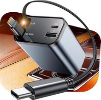 Ištraukiamas automobilinis įkroviklis, „4-in-1“ greitojo įkrovimo USB-C automobilio ir sunkvežimio priedai, kelionės reikmenys ir dovanos moterims bei vyrams, automobiliniai priedai, skirti „iPhone 17 Pro Max“, „Air“, „16“, „15“, „14“, „13 Plus“, „Galaxy“