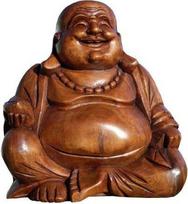Itin gražus Budos statulėlė „Happy Wood Budda“ – Feng Shui dekoratyvinis rankų darbo Balio Budos statulėlė BH25, 25 cm