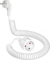 Įžeminimo kontakto spiralės prailginimo kabelis, 3 m elastingas spiralės kabelis su įžeminimo kontakto apvyniojama kištuku ir įžeminimo kontakto jungtimi, (230 V/16 A) PVC prailginimo kabelis, IP20, baltas