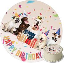 J&M DECO Dog Cake Topper - Valgomasis torto papuošimas 20 cm skersmens - Vaikiško torto paveikslėlis su mielu šuns motyvu vaikų gimtadieniui - Cukrinio popieriaus torto papuošimas - Paruoštas naudoti