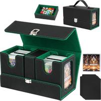 Jaffzora Commander MTG laikymo dėžutė, 3 in 1 vitrina su rankena, TCG kortų laikymo dėžutė, talpinanti 100 dvipusių kortų, juodos ir žalios spalvos