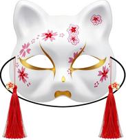 Japoninė kačių kaukė, katė, lapė, pusveidžio kaukės, rankomis dažytos, gyvūnų kaukės Helovinui, veido kaukė, festivalis, persirengimai, cosplay, kaukių vakarėlis, vakarėlis