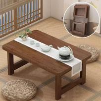 Japoniškas grindų stalas, sulankstomas sėdimas arbatos staliukas, kurio nereikia surinkti, japoniškas arbatos staliukas tatamio kilimėliams, svetainei, įlankos langui, meditacijai (rudas, 80×40×33 cm)