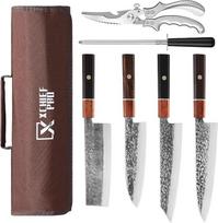 Japoniškas peilių rinkinys, didelio anglies plieno Japonijos Nakiri Santoku peilis, rankomis kaltas mėsos pjaustymo peilis su priedais, skirtas virtuvei, stovyklavimui ir griliui, peilių rinkinys su dėklu