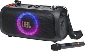 JBL „PartyBox On-The-Go Essential“ nešiojamas garsiakalbis su šviesos efektais, „Bluetooth“, 100 W galia, 6 val. grojimo trukmė, atsparus purslams, IPX4, juodos spalvos