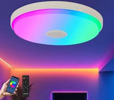 JDONG LED lubų šviestuvas su nuotolinio valdymo pulteliu ir programėle 36 W "Bluetooth" lubų šviestuvas 40 cm skersmens su "Bluetooth" garsiakalbiu, keičiantis spalvas RGB šilta balta/šalta balta